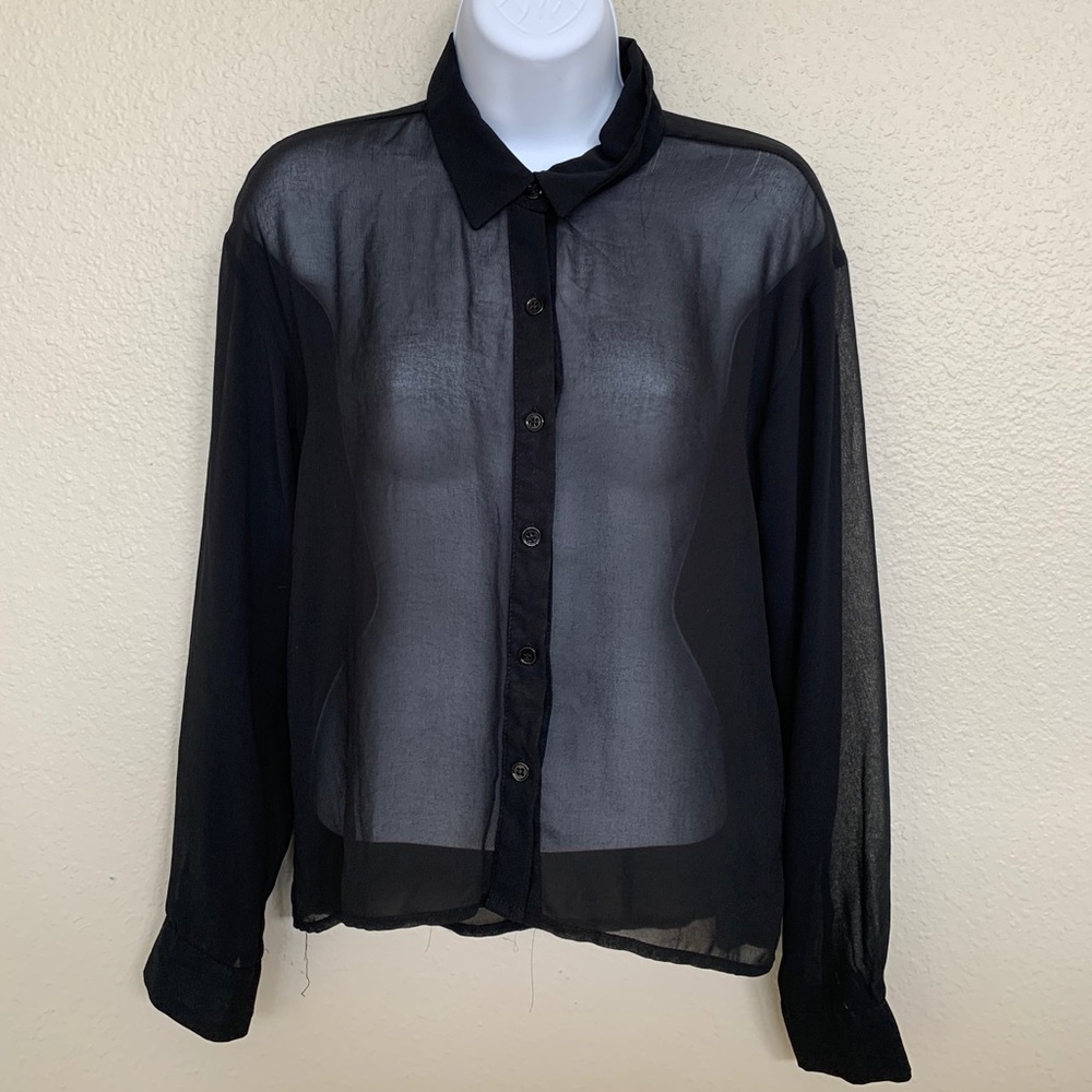 Black sheer button down top